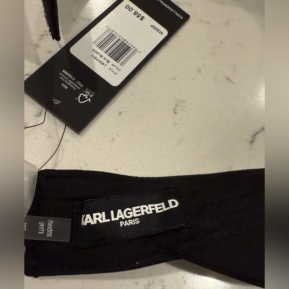 Karl Lagerfeld Women’s Black Silver Logo Sun Visor Hat OS NEW - Picture 4 of 4